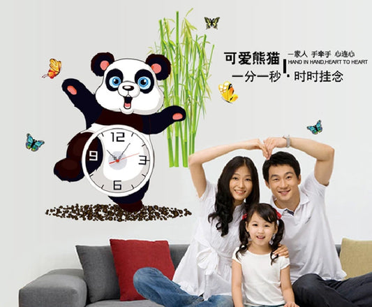Panda Clock Sticker Cute Panda Wall Clock For Kids Room Decor.