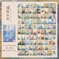 100 Pcs Decorative Scrapbook Paper – Retro Floral & Deep Sea Design Sheets