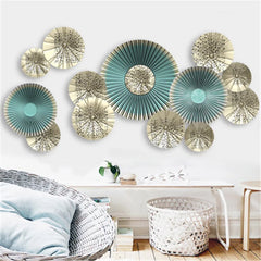 Chinese Oil Paper Umbrella Wall Sticker Blue Round Fan Design Elegant Self-Adhesive Mural for Living Room & TV Backgrounds