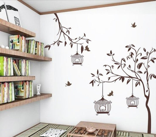 Elegant Tree Branch Bird Cage Wall Sticker for Stylish Home Decor