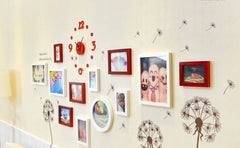 Wooden Photo Frames With Modern Acrylic Clock And Wall Sticker For Home Decoration.