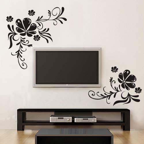 Black Floral Wall Sticker – Large Flower Vine Wall Decal for Bedroom, Living Room & Home Decor