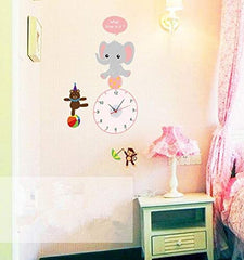 Clocks For Wall Cute Elephant Sticker With Clock For Kids Room.