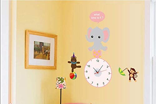 Clocks For Wall Cute Elephant Sticker With Clock For Kids Room.