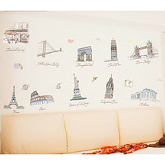 Famous World Landmarks Travel Sketch Watercolor Removable Vinyl Wall Sticker