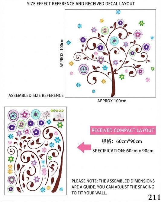 Multicoloured Floral Tree Wall Sticker for Living Room Decor