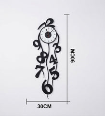 Modern Abstract Flowing Numbers Wall Clock With Pendulum Art