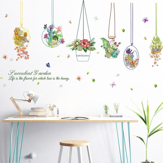 Wallpaper Sticker Plants Hanging Basket Beautiful Wall Mural, Creative PVC Wallpaper Sticker For Living Room, Kitchen, Drawing Room … Etc