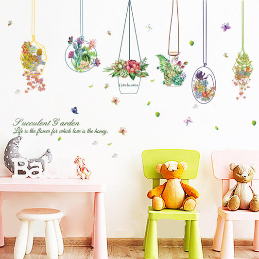 Wallpaper Sticker Plants Hanging Basket Beautiful Wall Mural, Creative PVC Wallpaper Sticker For Living Room, Kitchen, Drawing Room … Etc