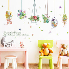 Wallpaper Sticker Plants Hanging Basket Beautiful Wall Mural, Creative PVC Wallpaper Sticker For Living Room, Kitchen, Drawing Room … Etc