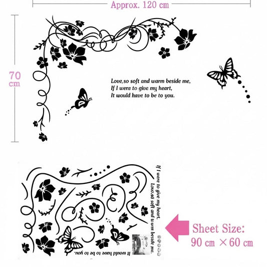 Black Floral Vine and Butterflies Quote Wall Sticker Decal
