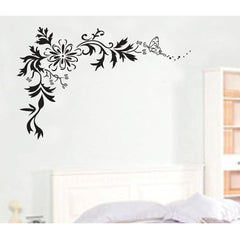 Black Floral Corner Vine and Butterfly Wall Sticker Decal