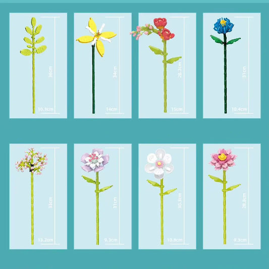 Botanical Flower Building Block Set with Blue Decorative Vase