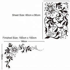 Black Floral Corner Vine and Butterfly Wall Sticker Decal