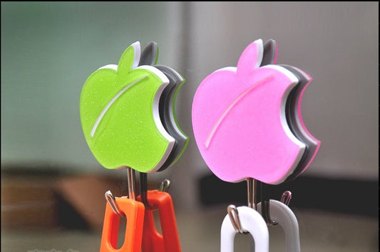 Pack of 2  Pink Apple Shaped Adhesive Wall Hooks Heavy Duty Hangers Set