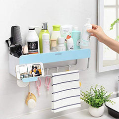 Multifunctional Wall Mounted Storage Shelf With Phone Holder And Hooks