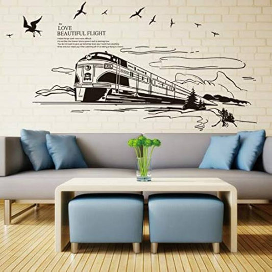 Vintage Steam Train And Flying Birds Wall Art Sticker Decal