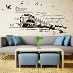 Vintage Steam Train And Flying Birds Wall Art Sticker Decal