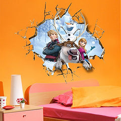 Frozen Broken Wall 3D Effect Sticker With Anna And Olaf