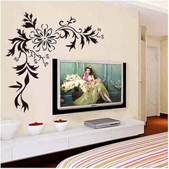 Black Floral Corner Vine and Butterfly Wall Sticker Decal