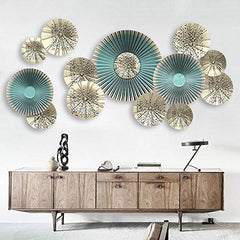Teal and Gold Pleated Medallion Fans Wall Decal