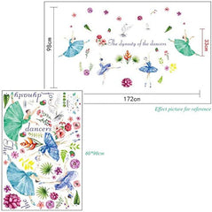 Watercolor Ballerina Dancers and Floral Wall Stickers for Room Decor
