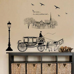 Romantic Horse Carriage and Cityscape Wall Sticker Home Decor Decal