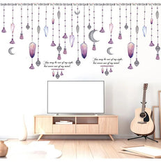 Bohemian Purple Crystal Moon Hanging Beads Wall Decal Sticker