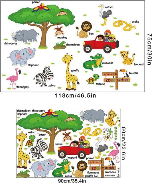 Jungle Safari Animal Wall Stickers for Kids’ Rooms – Removable Nursery Decals