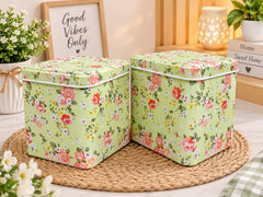 Vintage Floral Square Metal Storage Tin Canister with Matching Lid