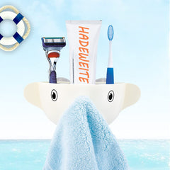 Cute elephant wall-mounted toothbrush holder and multi-purpose storage rack.