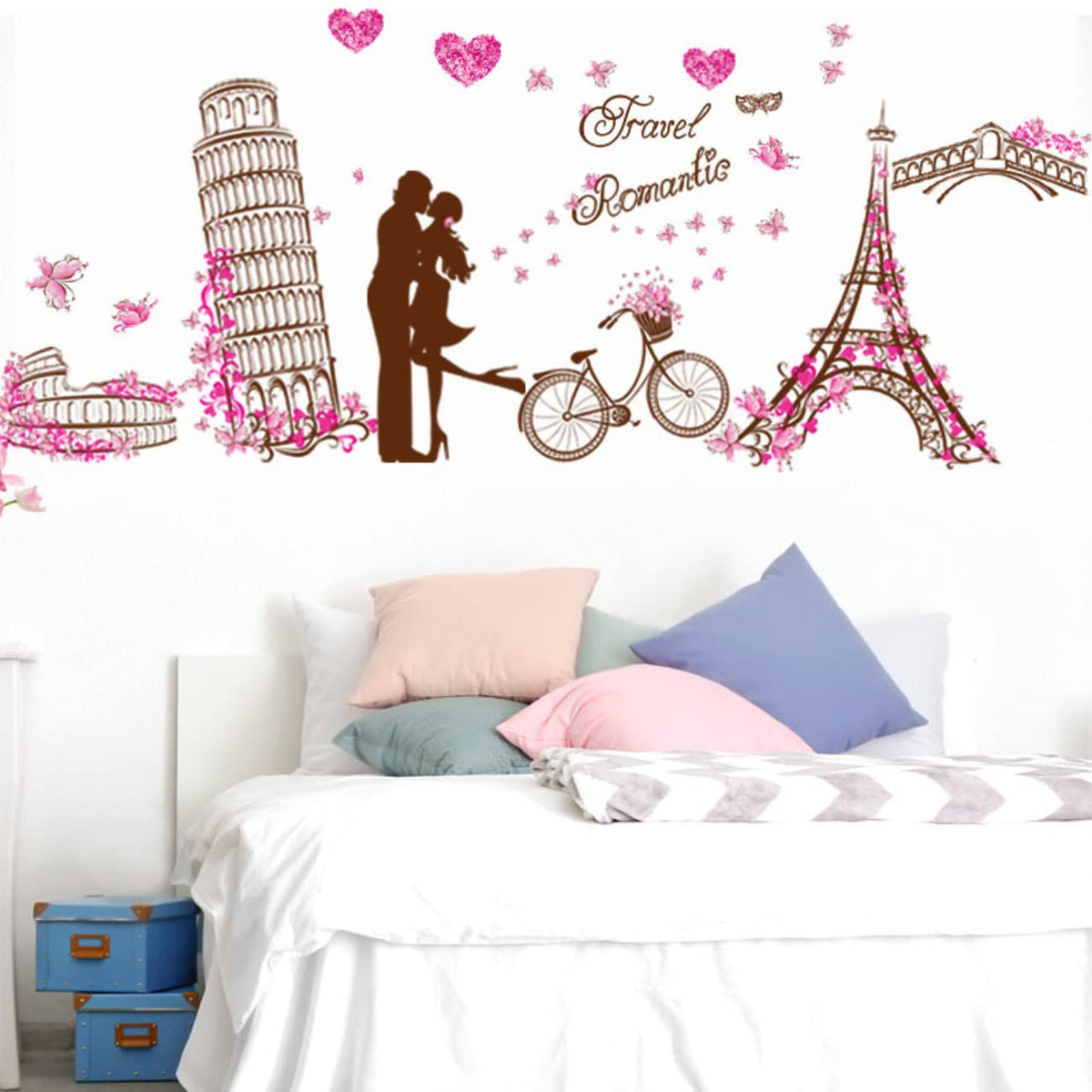 Romantic Travel Paris Eiffel Tower and Landmarks Wall Decal Sticker
