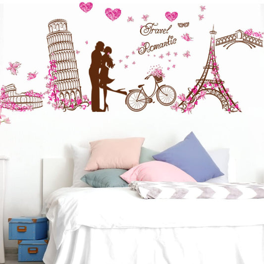 Romantic Travel Paris Eiffel Tower and Landmarks Wall Decal Sticker