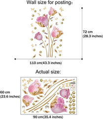 Pink and Gold Tulip Flowers with Butterflies Wall Sticker