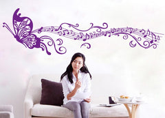 Purple Butterfly with Musical Notes Wall Sticker Decal