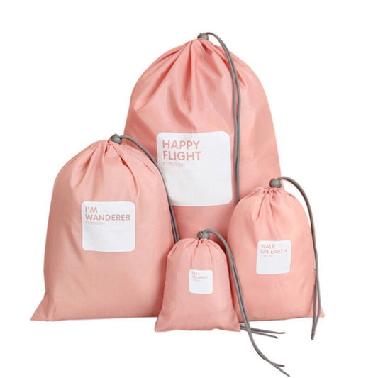Multi-Size Pink Travel Storage Pouches set of 4 With Drawstring Closure Set