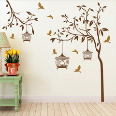 Elegant Tree Branch Bird Cage Wall Sticker for Stylish Home Decor