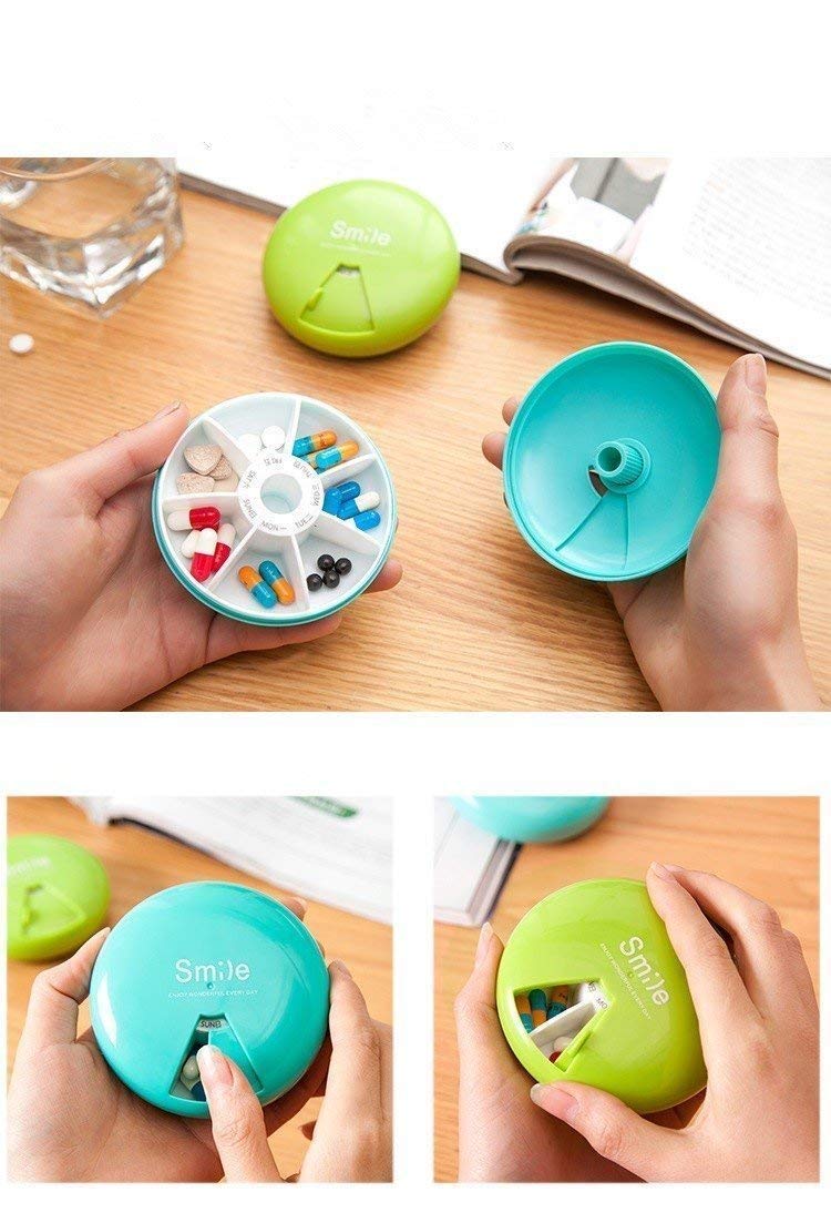 Portable Round Daily Pill Box Organizer with Compartments and Lid