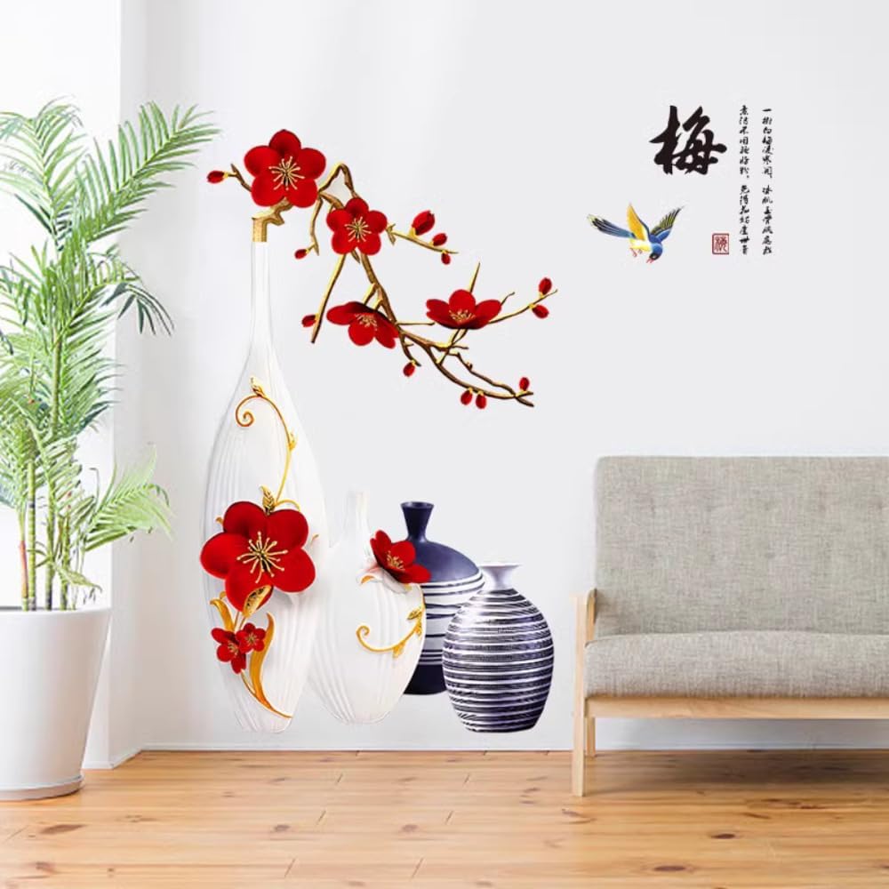 Wall Stickers Floral Vase Peel and Stick Home Wall Decor