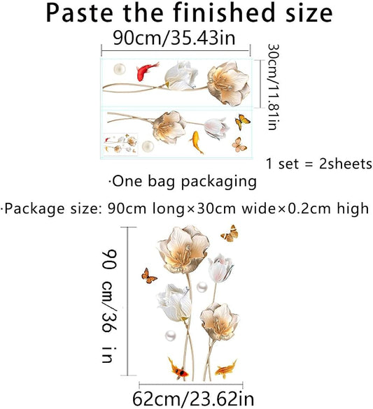 Elegant Golden Floral and Koi Fish Wall Sticker Decal Set