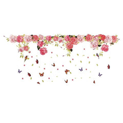 Pink Rose Floral Wall Stickers with Butterflies and Birds Décor