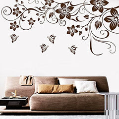 Brown Floral Vine and Butterflies Wall Sticker Decal