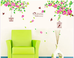 Purple Floral Branches with Hanging Birdcages Removable Wall Sticker Decal