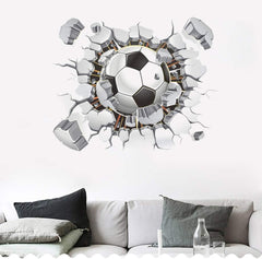 3D Breaking Wall Soccer Ball Decal Boys Room Decor