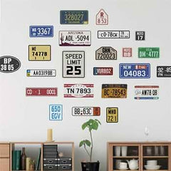 Vintage American License Plates Collage Wall Decal