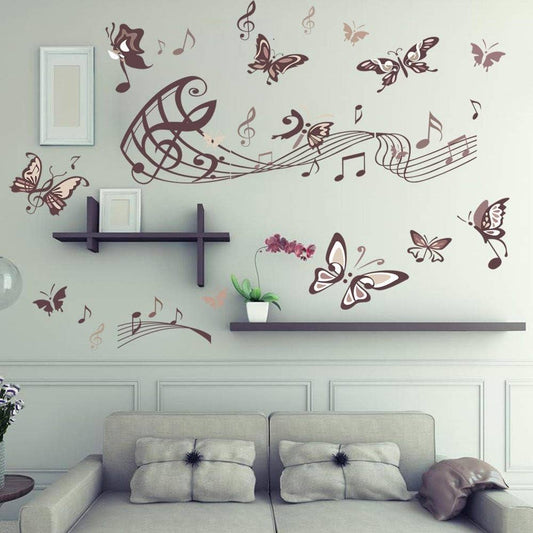 Brown Butterflies and Musical Notes Wall Sticker Decal Set