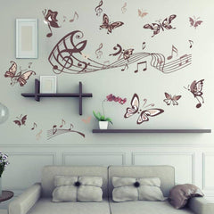 Brown Butterflies and Musical Notes Wall Sticker Decal Set