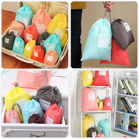 Multi-Size Pink Travel Storage Pouches set of 4 With Drawstring Closure Set