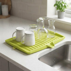Green Plastic Kitchen Countertop Dish Drying Mat Drainer Tray