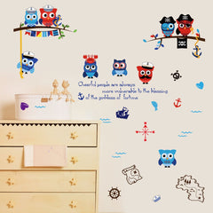Cute Owl Nautical Pirate Theme Kids Wall Sticker Decal